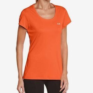Under Armour Women's Orange HeatGear Scoop-neck Short Sleeve Pullover Top